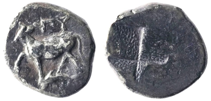 Thrace. Kalchedon. (387-340 BC) AR Hemidrachm. Obv: Forepart of bull left with p...