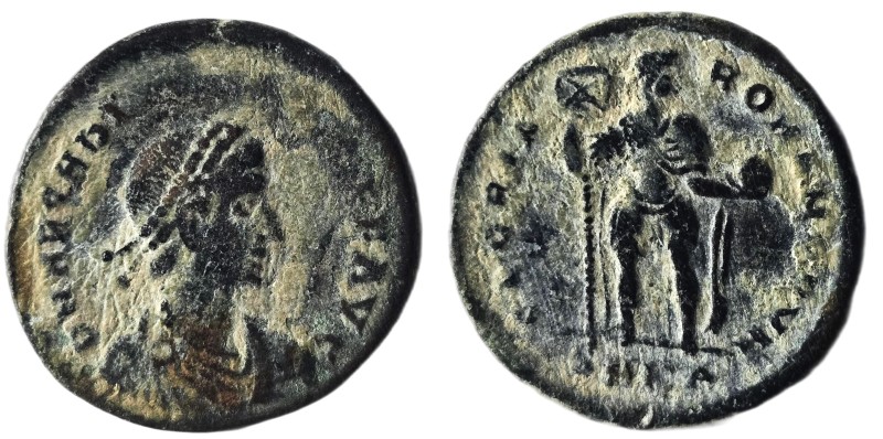 Arcadius. (383-388 AD). Follis. Cyzicus. Obv: D N ARCADIVS P F AVG. diademed bus...