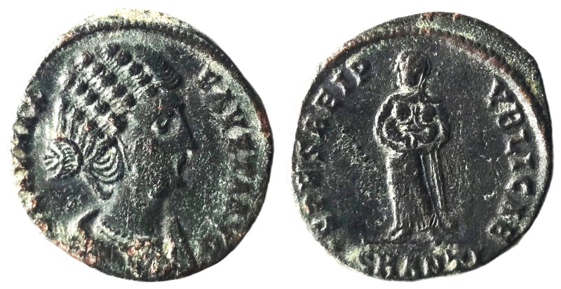 Fausta Flavia Maxima. (326-327 AD). Follis. Antioch. Obv: FLAV MAX FAVSTA AVG. d...