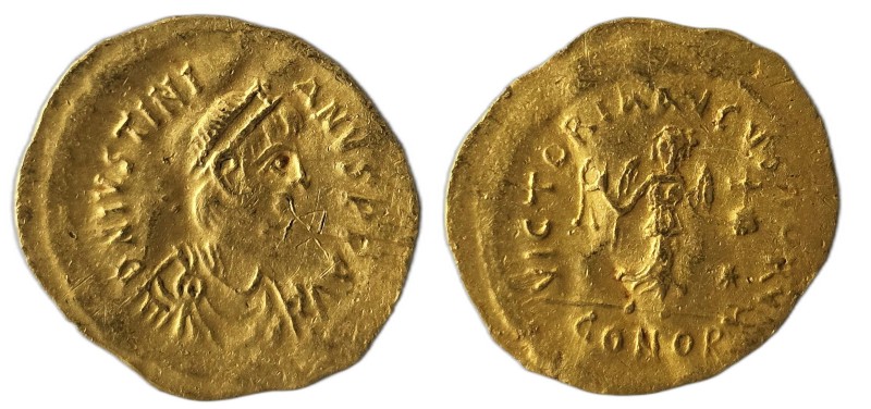 Justinian I. (527-565 AD) AV Tremissis. Constantinople. Obv: DN IVSTINIANVS PP A...