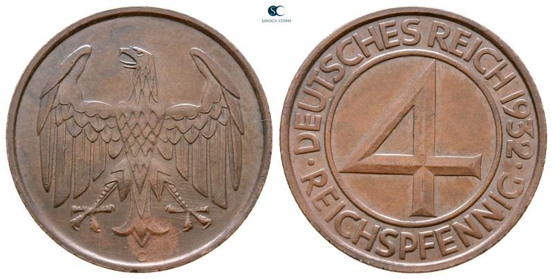 Germany. AD 1932. 
4 Reichspfennig CU

24 mm, 5,05 g



Extremely Fine