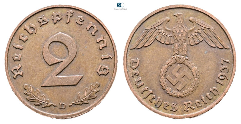 Germany. AD 1937. 
2 Reichspfennig 1937 D

 mm, 3,3 g



Extremely Fine