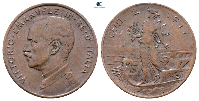 Italy. Regno d´Italia AD 1911. 
2 Cents CU

20 mm, 2,01 g



Good Very Fi...