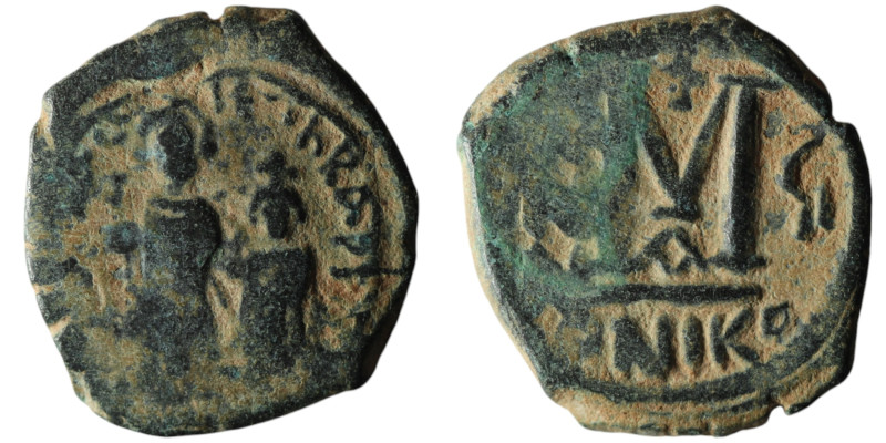 Heraclius with Heraclius Constantine (AD 610-641). Nicomedia. dated RY 7 = 616/7...