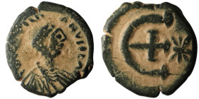 Justinian I (AD 527-565). Theoupolis (Antioch)
AE Pentanummium (16mm, 2,04g)

Artificial sandpatina