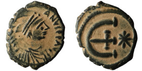 Justinian I (AD 527-565). Theoupolis (Antioch)
AE Pentanummium (15mm, 2,37g)

Artificial sandpatina