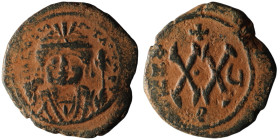 Maurice Tiberius (AD 582-602). Theoupolis (Antioch)
AE Half Follis(24mm, 5,98g)

Artificial sandpatina