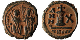 Justin II with Sophia (AD 565-578). Theoupolis (Antioch)
AE Decanummium (18mm, 2,53g)

Artificial sandpatina