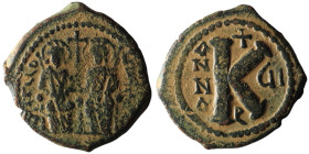 Justin II with Sophia (AD 565-578). Theoupolis (Antioch). dated RY 6 = 570/1
AE Half Follis(26mm, 7,26g)