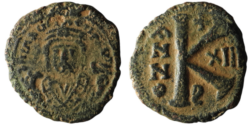 Maurice Tiberius (AD 582-602). Theoupolis (Antioch). dated RY 13 = 594/5
AE Half...