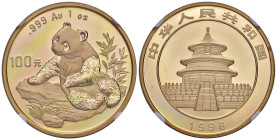 CINA Repubblica Popolare (1949-) 100 Yuan 1998 - KM 1130 AU In slab NGC MS 69 PANDA LARGE DATE n° 5791066-001.