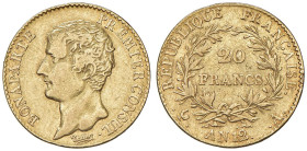 FRANCIA Napoleone primo console (1799-1804) 20 Franchi An. 12 A - Gad. 1020 AU (g 6,41)