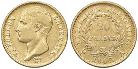 FRANCIA Napoleone I (1804-1814) 20 Franchi 1807 A - Gad. 1023a AU (g 6,36)