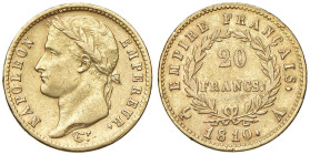 FRANCIA Napoleone I (1804-1814) 20 Franchi 1810 A - Gad. 1025 AU (g 6,40)