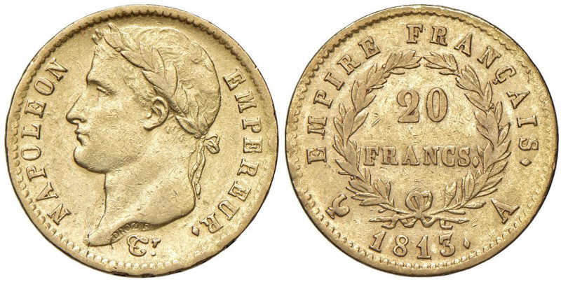 FRANCIA Napoleone I (1804-1814) 20 Franchi 1813 A - Gad. 1025 AU (g 6,43) 

St...