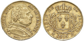 FRANCIA Luigi XVIII (1815-1824) 20 Franchi 1815 Q - Gad. 1026 AU (g 6,44) Colpetti al bordo.