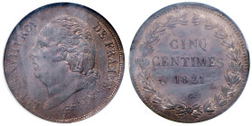 FRANCIA Luigi XVIII (1815-1824) 5 Centimes 1821 A ESSAI - Gad. 137 CU In slab NGC n. 252856-011.