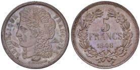 FRANCIA Seconda repubblica (1848-1852) prova in bronzo del 5 Franchi 1848 - AE (g 24,12)