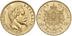 FRANCIA Napoleone III (1852-1870) 100 Franchi 1867 BB - Gad. 1136 AU (g 32,25)