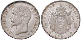 FRANCIA Napoleone III (1852-1870) 5 Franchi 1855 A - Gad. 734 AG (g 25,07)