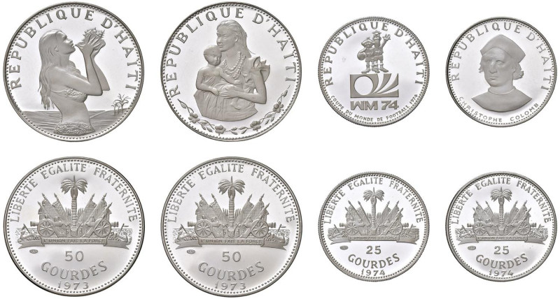 HAITI REPUBBLICA Set di 4 monete da 50 Gourdes 1973 e 25 Gourdes 1974 - AG 

S...