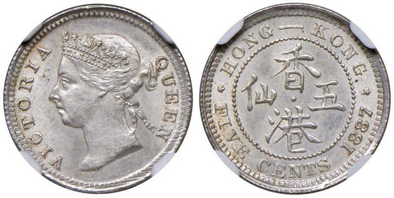 HONG KONG Vittoria (1837-1901) 5 Cents 1887 - KM 5 AG In slab NGC n° 6636908-014...