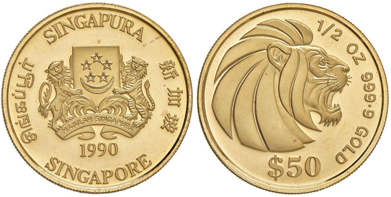 SINGAPORE 50 Dollari 1990 (Mezza oncia d'oro) - KM 82 AU (g 15,57)

Status: PR...