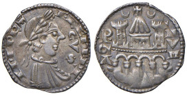 BERGAMO Comune a nome di Federico II (1236-XIV sec.) Mezzo grosso o Grosso da 4 denari - MIR 17 AG (g 1,32) R Bellissima patina da antica raccolta.