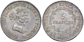 LUCCA Elisa Bonaparte e Felice Baciocchi (1805-1814) 5 Franchi 1805 - Gig. 1 AG R