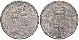 LUCCA Carlo Ludovico di Borbone (1824-1847) 2 Lire 1837 - Gig. 1 AG (g 9,68) R