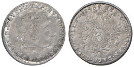MANTOVA Ferdinando I (1835-1848) 3 Kreuzer 1848 - Mont. 432 MI (g 1,64) RRRR