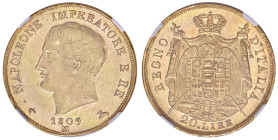 MILANO Napoleone I (1805-1814) 20 Lire 1809 M - Gig. 85 AU In slab NGC n° 6641297-003.