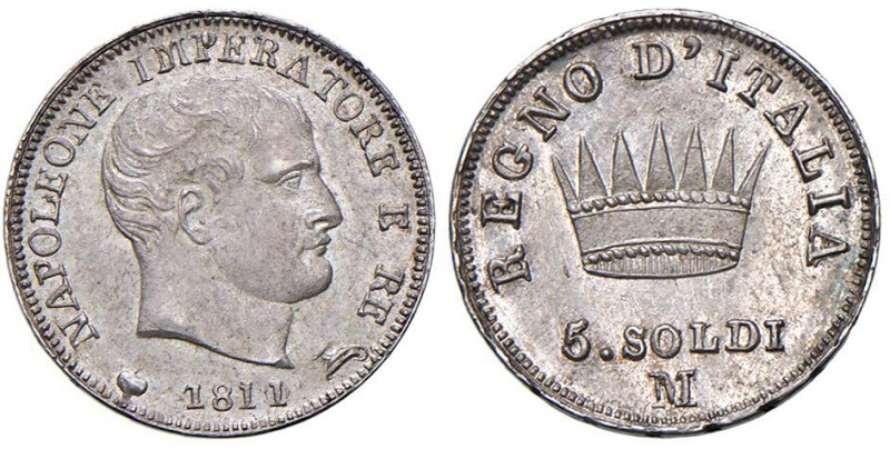 MILANO Napoleone I (1805-1814) 5 Soldi 1811 M - Gig. 190b AG Cifra 11 su 0. Liev...