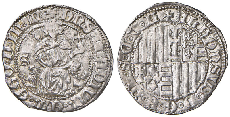 NAPOLI Alfonso I d'Aragona (1442-1458) Carlino - MIR 54/6 AG (g 3,62) 

Status...