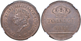 NAPOLI Ferdinando I di Borbone (1816-1825) 10 Tornesi 1819 - Nomisma 811 CU In slab NGC n° 6632615-014.