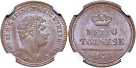 NAPOLI Ferdinando II di Borbone (1830-1859) Mezzo tornese 1835 - Nomisma 1259 CU In slab NGC n° 6646892-006, TOP POP.