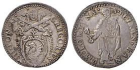 Gregorio XIII (1572-1585) Fano - Testone - Munt. 378I AG (g 9,60) R Modeste macchie, conservazione eccezionale per il tipo di moneta.