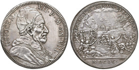 Innocenzo XII (1691-1700) Piastra 1699 An. VIII - Munt. 18 AG (g 32,14) RRRR Ottimo esemplare per la tipologia.