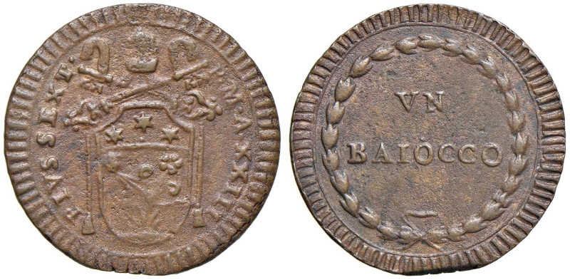 Pio VI (1775-1799) Baiocco An. XXIII - Munt. 136 CU (g 6,97) RRRR Legenda al R/ ...