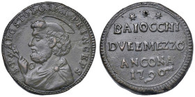 Pio VI (1775-1799) Ancona - 2 Baiocchi e mezzo 1796 - Munt. 144 CU (g 17,34) NC