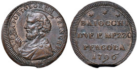 Pio VI (1775-1799) Pergola - 2 Baiocchi e mezzo 1796 - Munt. 382 CU (g 13,28) R