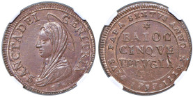Pio VI (1775-1799) Perugia - 5 Baiocchi 1797 An. XXIII - Munt. 390I CU In slab NGC n° 5778694-002, TOP POP.