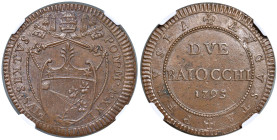Pio VI (1775-1799) Perugia - 2 Baiocchi 1793 An. XXI - Munt. 394 CU RR In slab NGC n° 6647133-016, TOP POP.