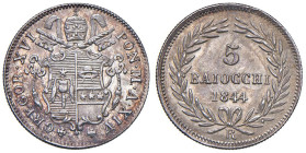 Gregorio XVI (1831-1846) 5 Baiocchi 1844 An. XIV - Munt. 15g AG (g 1,35) R