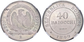 Seconda repubblica romana (1848-1849) 40 Baiocchi 1849 - Munt. 1 MI In slab NGC n° 6639413-005.