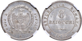 Seconda repubblica romana (1848-1849) 8 Baiocchi 1849 - Munt. 3 MI In slab NGC n° 5787712-004.