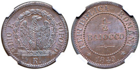 Seconda repubblica romana (1848-1849) Mezzo baiocco 1849 - Munt. 7 CU In slab NGC n° 6646125-020.