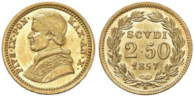 Pio IX (1846-1878) 2,50 Scudi 1857 An. X - Munt. 6h AU (g 4,32) R