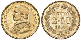 Pio IX (1846-1878) 2,50 Scudi 1858 An. XII - Munt. 6l AU (g 4,34) NC