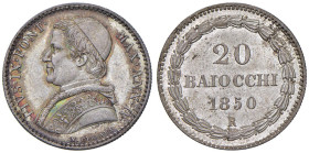 Pio IX (1846-1878) 20 Baiocchi 1850 An. IV - Munt. 14c AG (g 5,40) Conservazione eccezionale.